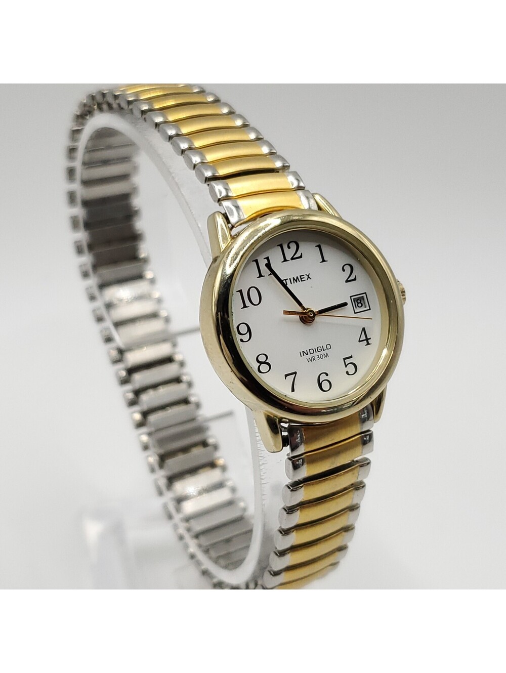 2009 Timex Indiglo Two-Tone White Date Dial 25mm Womens Watch New Battery